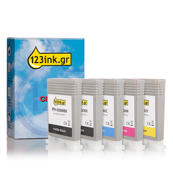 Συμβατό Μελάνι Canon PFI-030 MBK/BK/C/M/Y 5-pack (123ink)  130745 - 1