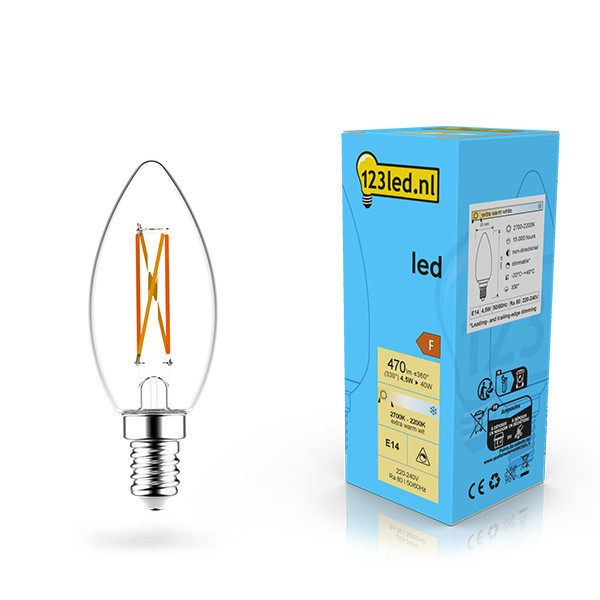 123inkt Λαμπτήρας κερί 123 led E14 LED dimmable 4,5W (40W)  LDR02074 - 1