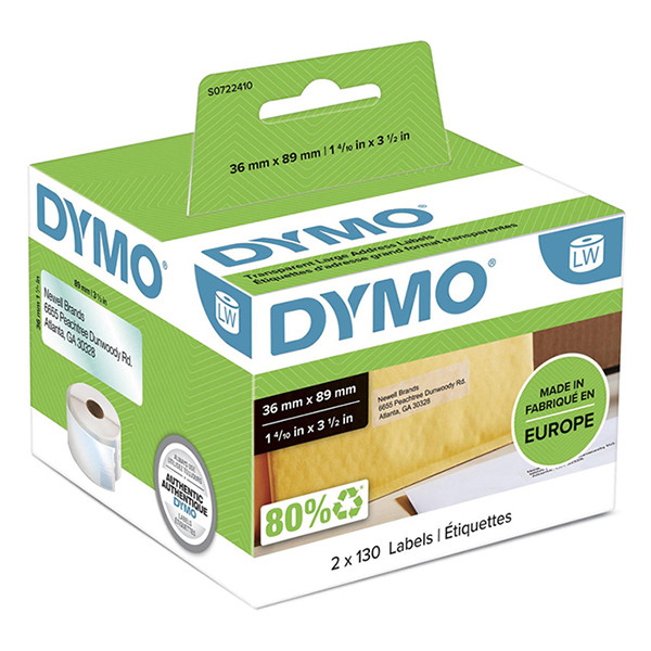 Dymo S0722410 / 99013 μεγάλες διαφανείς ετικέτες διευθύνσεων (πρωτότυπο) S0722410 088506 - 1