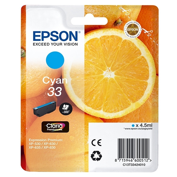 Epson Μελάνι Epson 33 (T3342) Cyan C13T33424010 C13T33424012 026856 - 1