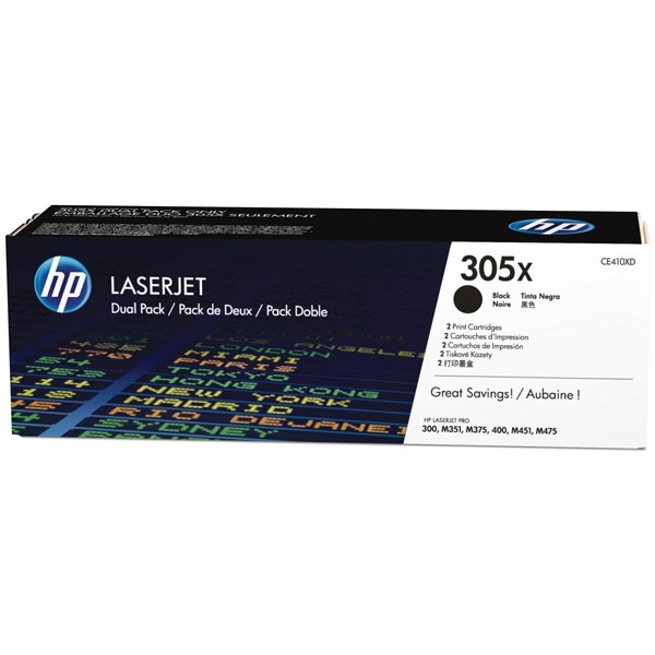 HP Toner HP 305X (CE410XD) High Capacity Black 2-pack CE410XD 054768 - 1