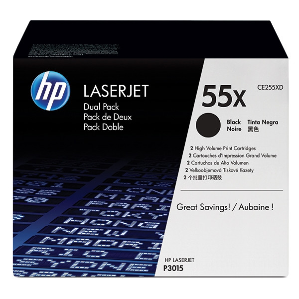 HP Toner HP 55XD (CE255XD) High Capacity Black 2-pack CE255XD 054100 - 1